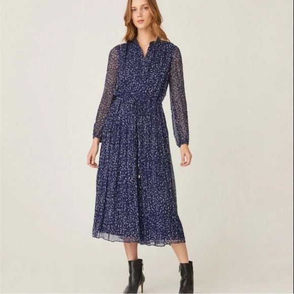 Shoshanna Ama Floral Navy Ink Multi Midi Dress - Picture 1 of 10